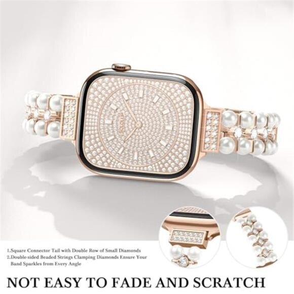 NEW Rose Gold rhinestone Pearl Apple Watch Band - Picture 6 of 7